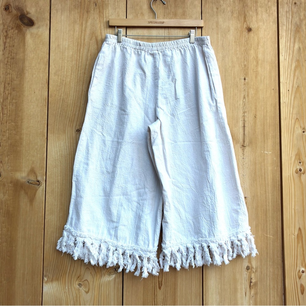 Alfredo’s Wife Vintage Wide Leg Fringe Hem Cropped Ivory Pants Sz Medium - Picture 4 of 4
